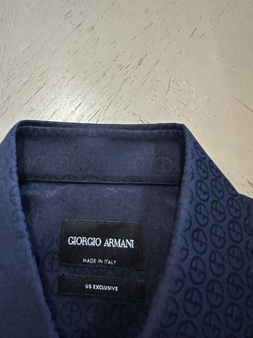 Giorgio Armani Men Logo Print Dress Shirt Navy Size 42/16.5 New $1195 Italy