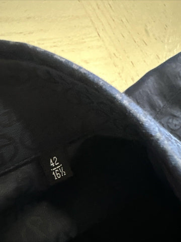 Giorgio Armani Men Logo Print Dress Shirt Navy Size 42/16.5 New $1195 Italy