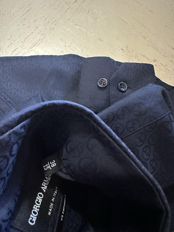 Giorgio Armani Men Logo Print Dress Shirt Navy Size 38/15 New $1195 Italy