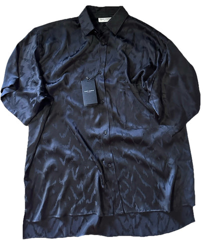 NWT $1550 Saint Laurent Men OVERSIZE SHIRT Black 39/15.5 ( Regular Size XXL )