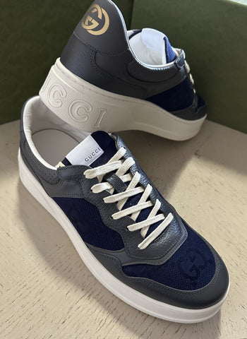 New Gucci Men GG Logo Canvas Leather Sneakers Blue/Gray 12.5 US/12 UK