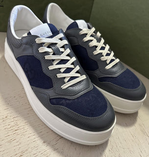 New Gucci Men GG Logo Canvas Leather Sneakers Blue/Gray 12.5 US/12 UK