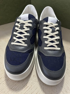 New Gucci Men GG Logo Canvas Leather Sneakers Blue/Gray 12.5 US/12 UK