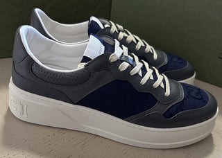 New Gucci Men GG Logo Canvas Leather Sneakers Blue/Gray 12.5 US/12 UK