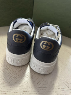 New Gucci Men GG Logo Canvas Leather Sneakers Blue/Gray 12.5 US/12 UK