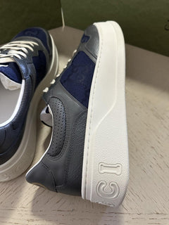 New Gucci Men GG Logo Canvas Leather Sneakers Blue/Gray 12.5 US/12 UK