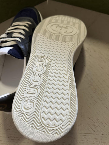 New Gucci Men GG Logo Canvas Leather Sneakers Blue/Gray 12.5 US/12 UK