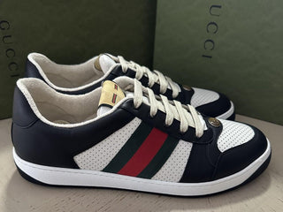New Gucci Men GG Logo Leather Sneakers Black/White 12.5 US/12 UK 546163