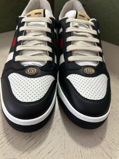New Gucci Men GG Logo Leather Sneakers Black/White 12.5 US/12 UK 546163