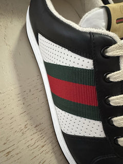 New Gucci Men GG Logo Leather Sneakers Black/White 12.5 US/12 UK 546163