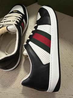 New Gucci Men GG Logo Leather Sneakers Black/White 12.5 US/12 UK 546163