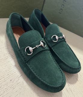 Gucci Men Suede horsebit Driver Loafers Shoes Green 10 US/9.5 UK 765859 New