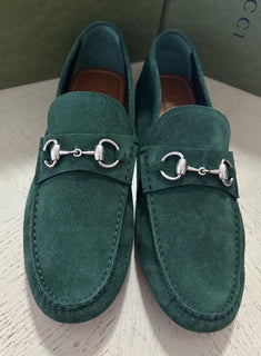 Gucci Men Suede horsebit Driver Loafers Shoes Green 10 US/9.5 UK 765859 New