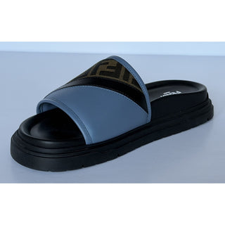 Fendi Men's FF Diagonal Leather/Fabric Slide Sandals 10 US/9 UK 7X1674 NWT $595