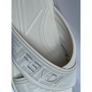Fendi Men's FF Leather/Fabric Ivory Slide Sandals 12 US/11 UK IT 7X1548 NIB $730