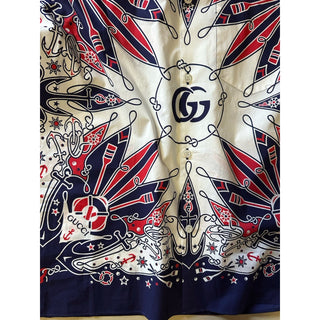 New $1300 Gucci Men’s Double G Bandana Print Shirt Blue/Red/White Size 46/S