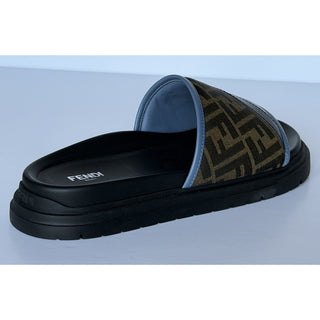 Fendi Men's FF Diagonal Leather/Fabric Slide Sandals 10 US/9 UK 7X1674 NWT $595