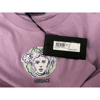 Versace Painted Medusa Embroidered T-Shirt Dusty Lavender Men L 1015738 NWT