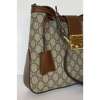 Gucci GG Supreme Padlock Leather/Canvas Brown Medium Shoulder Bag IT 795113 NWT