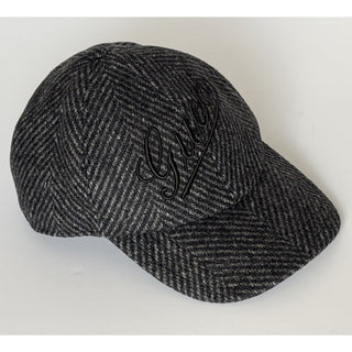 Gucci Herringbone Wool/Silk Baseball Hat Charcoal Logo Cap Size Large 817497 NWT