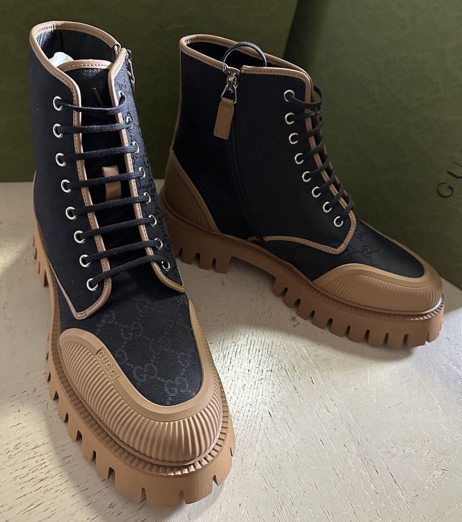NIB Gucci Men GG Logo Canvas/Leather Boots Shoes Black/Beige 12 US/11 UK 699970