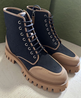 NIB Gucci Men GG Logo Canvas/Leather Boots Shoes Black/Beige 12 US/11 UK 699970