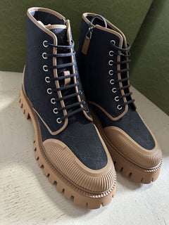 NIB Gucci Men GG Logo Canvas/Leather Boots Shoes Black/Beige 12 US/11 UK 699970