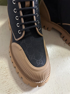 NIB Gucci Men GG Logo Canvas/Leather Boots Shoes Black/Beige 12 US/11 UK 699970