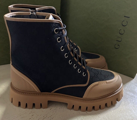 NIB Gucci Men GG Logo Canvas/Leather Boots Shoes Black/Beige 12 US/11 UK 699970
