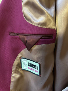 NWT $3300 Gucci Men Gucci HA HA HA Wool Sport Coat Blazer Red Wine 42R US/52R Eu