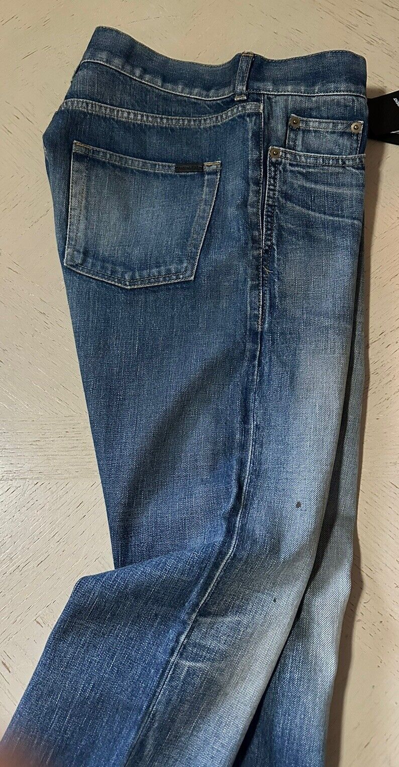 NWT $890 Saint Laurent Men slim jeans in dirty blue denim 34 US