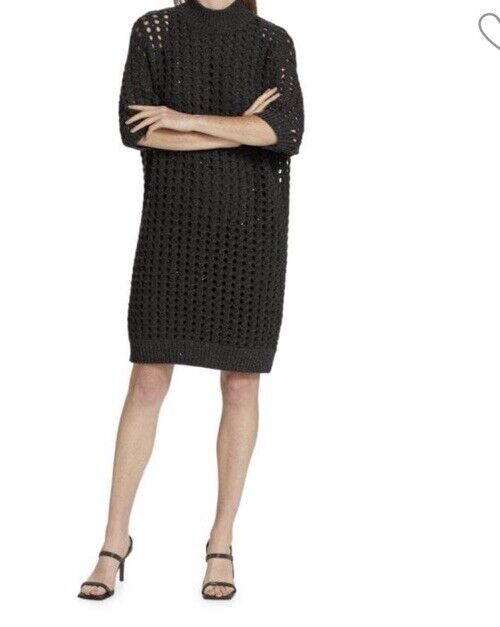 New $5395 Brunello Cucinelli Cashmere Cable Knit Sweater Dress Charcoal Size S