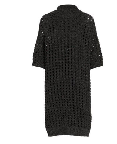 New $5395 Brunello Cucinelli Cashmere Cable Knit Sweater Dress Charcoal Size S