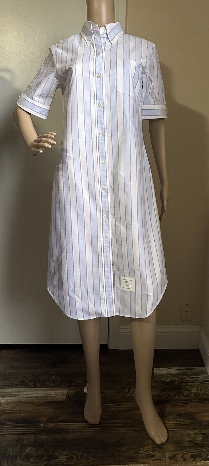 New $720 Thom Browne Striped Midi Shirtdress Blue/White/Multi Size 42/6 Italy