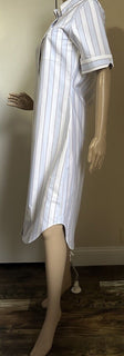 New $720 Thom Browne Striped Midi Shirtdress Blue/White/Multi Size 42/6 Italy