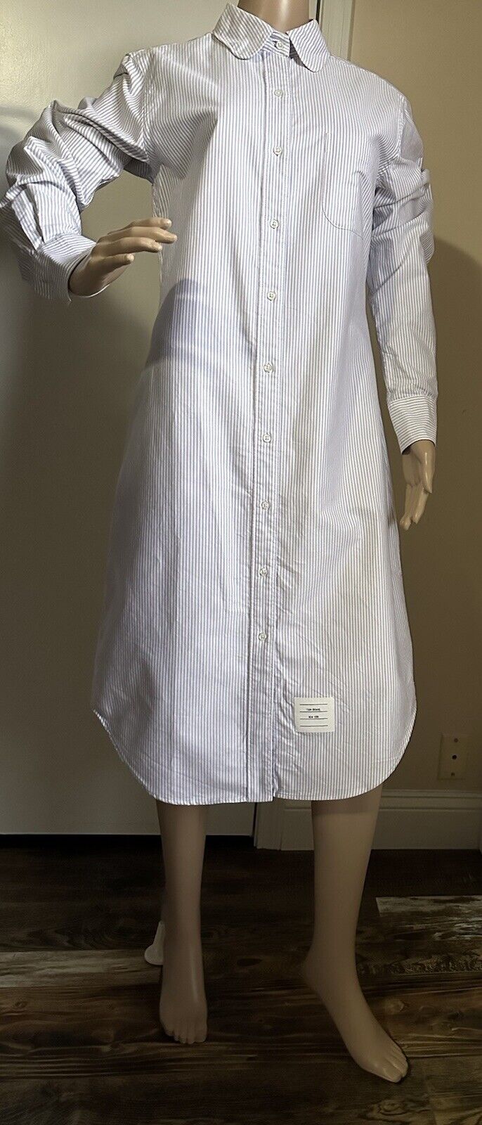 New $700 Thom Browne Striped Midi Shirtdress Size 44/8 Italy