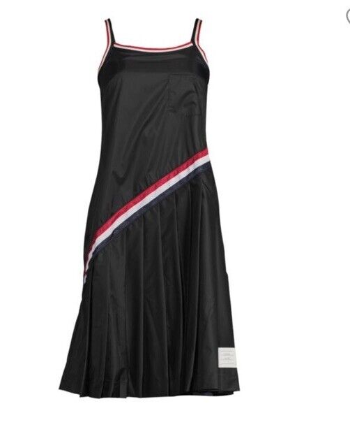 New $1200 Thom Browne Pleated Skirting A-line Dress Black Size 46/10 Italy