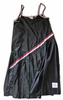 New $1200 Thom Browne Pleated Skirting A-line Dress Black Size 46/10 Italy