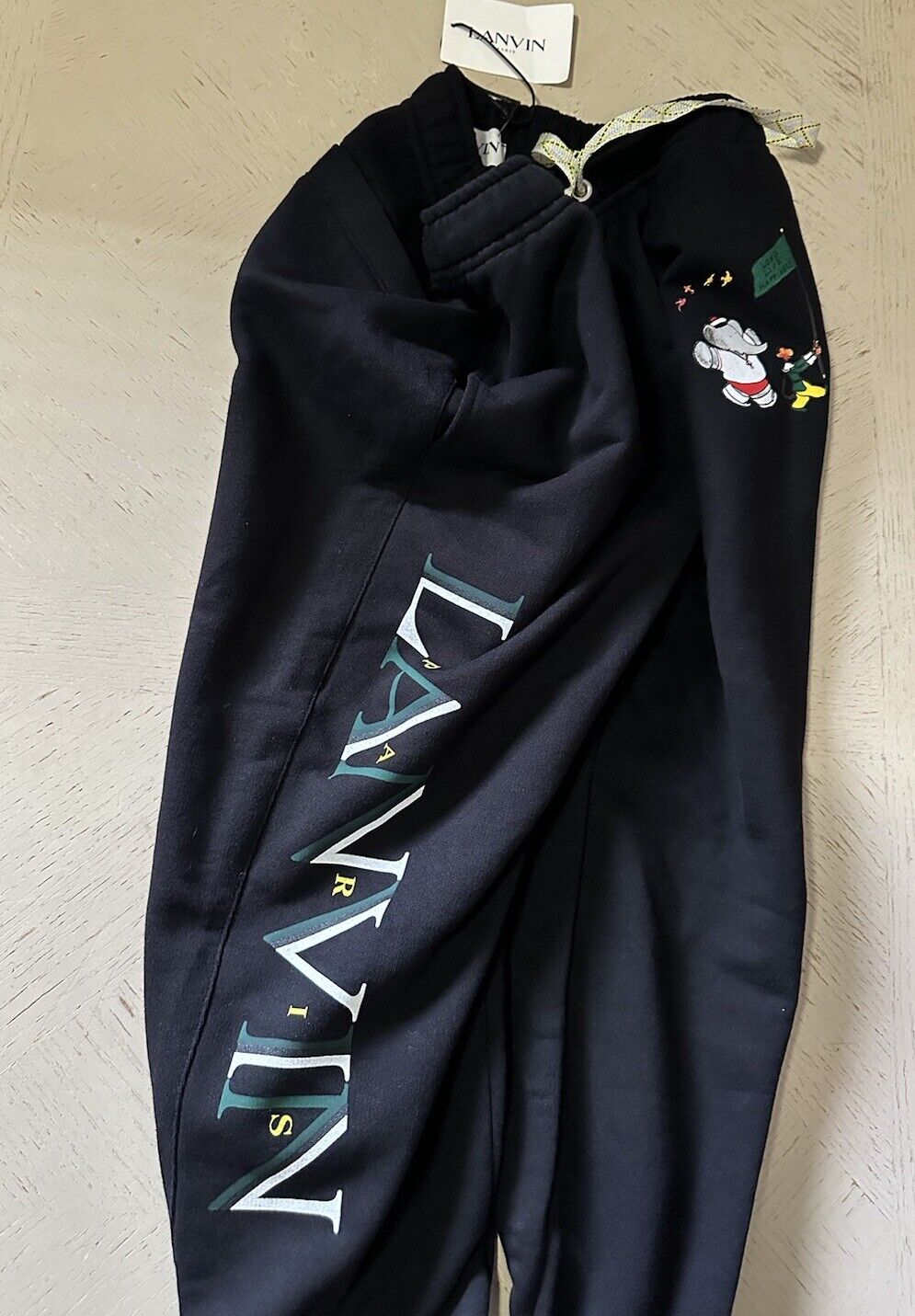 New $650 LANVIN  Men Logo Printed Joggers Pants Black Size L Italy