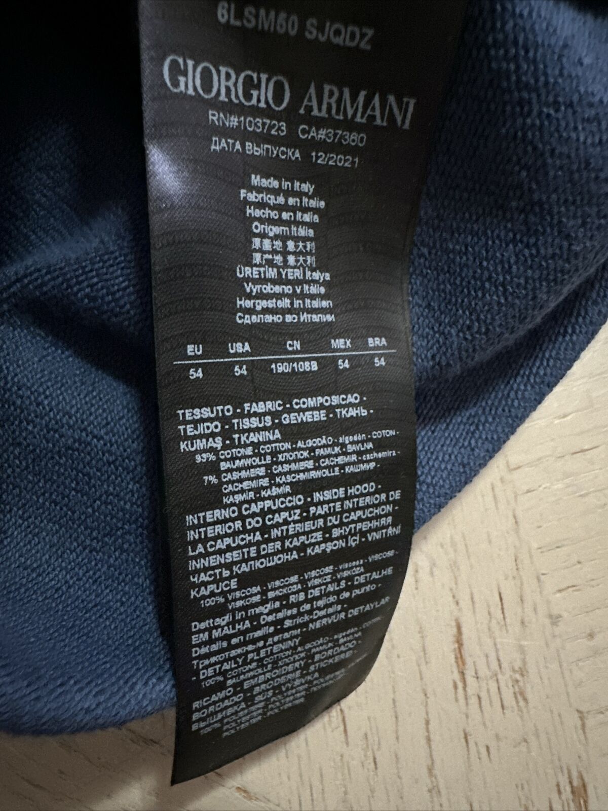 NWT $1995 Giorgio Armani Men hoodie Pullover Blue XL ( 54 Eu ) Italy