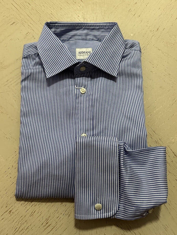 NWT Armani Collezioni Mens Striped Dress Shirt Blue 15.5/39
