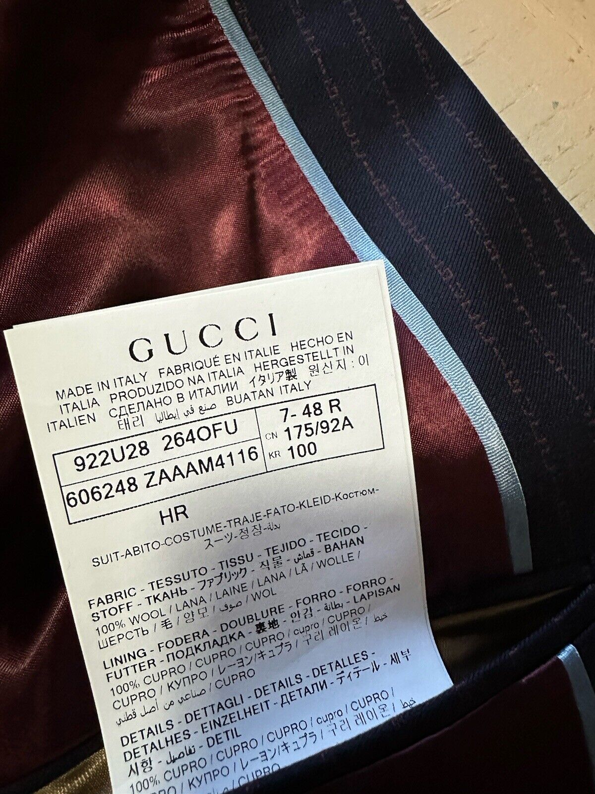 NWT $3800 Gucci Men Gucci Monogram Red Striped Suit Navy 38R US/48R Eu