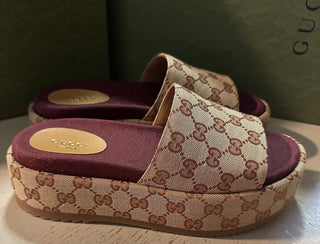 NIB  Gucci Women’s Sandal Shoes Beige/Ruggine 8.5 US ( 38.5 Eu ) 573018