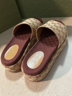 NIB  Gucci Women’s Sandal Shoes Beige/Ruggine 8.5 US ( 38.5 Eu ) 573018