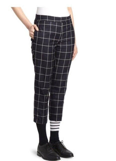New $1190 Thom Brown Women Wool Windowpane Cropped Pants Navy/White 48/12 Italy