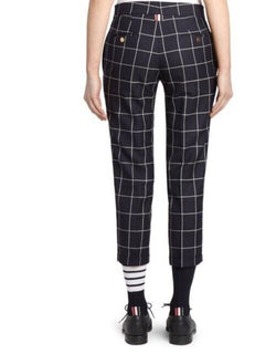 New $1190 Thom Brown Women Wool Windowpane Cropped Pants Navy/White 48/12 Italy