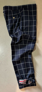 New $1190 Thom Brown Women Wool Windowpane Cropped Pants Navy/White 48/12 Italy