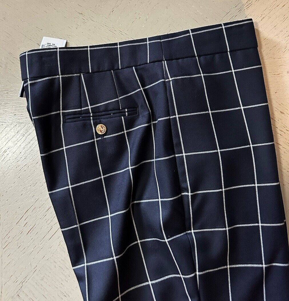New $1190 Thom Brown Women Wool Windowpane Cropped Pants Navy/White 48/12 Italy