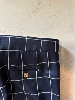 New $1190 Thom Brown Women Wool Windowpane Cropped Pants Navy/White 48/12 Italy