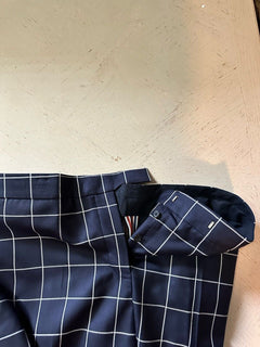 New $1190 Thom Brown Women Wool Windowpane Cropped Pants Navy/White 48/12 Italy